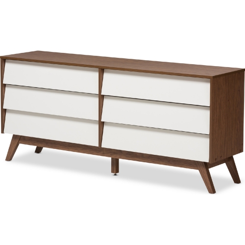 Hildon 6 Drawer Storage Dresser in White & Walnut Finish Wood